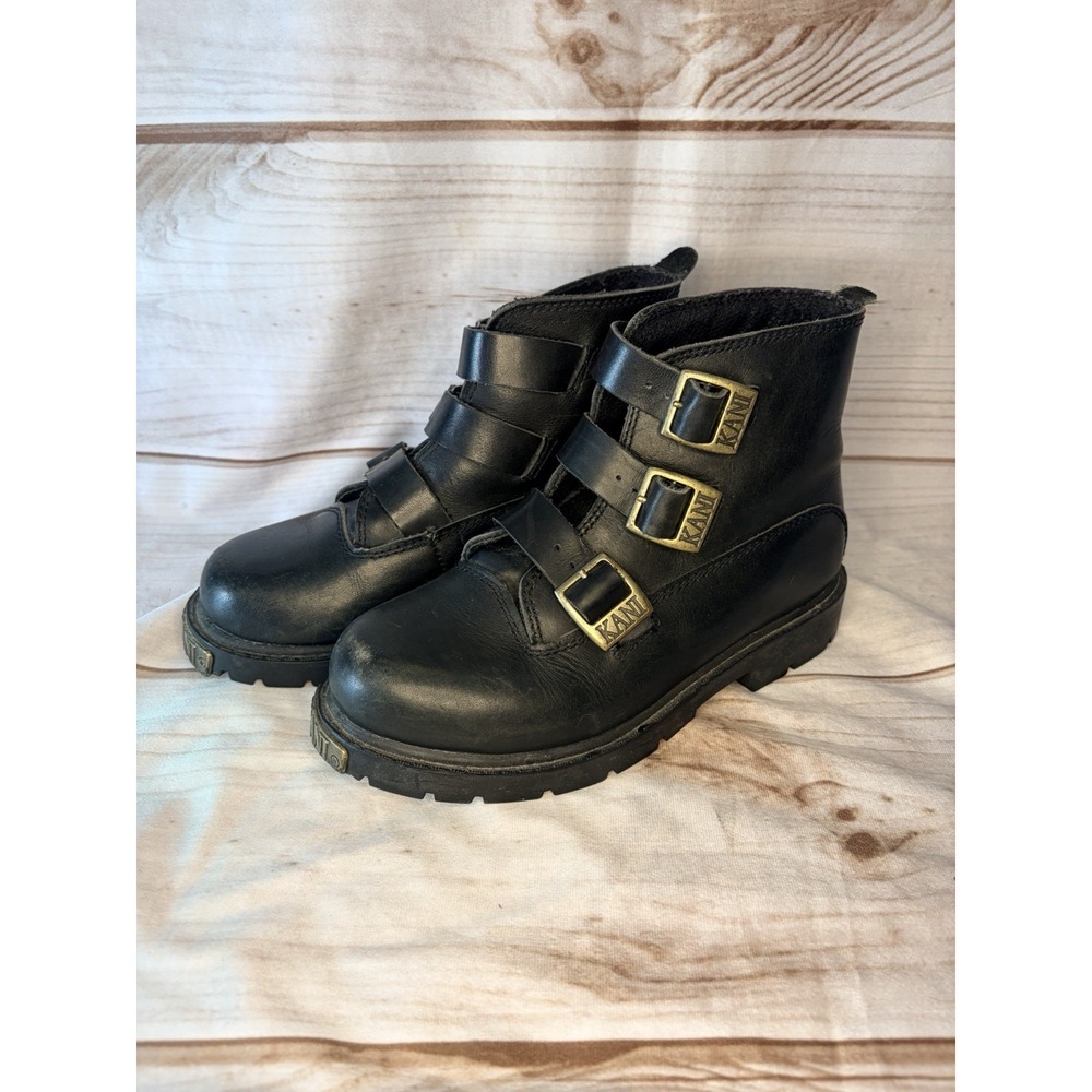 Karl Kani Vintage‎ Leather Ankle Motorcycle Lugged Biker Boots Black Men4 W 5.5